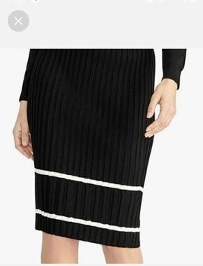 RACHEL, Rachel Roy Black Ribbed Pencil Skirt with White Stripes, 3X